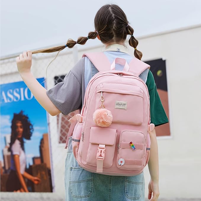 abshoo Big Student Laptop Backpack For College Women Middle High School Teen Girls Bookbag Travel Daypack (Pink)