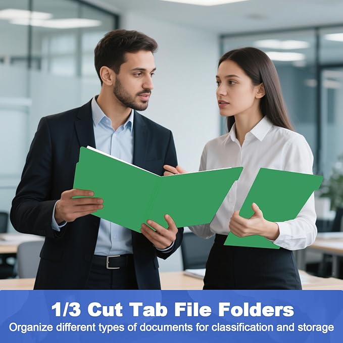 File Folder, HERKKA 120 Pack 1/3 Cut Tab File Folders, File Folders Great for Organizing and Filing, Letter Size, Green