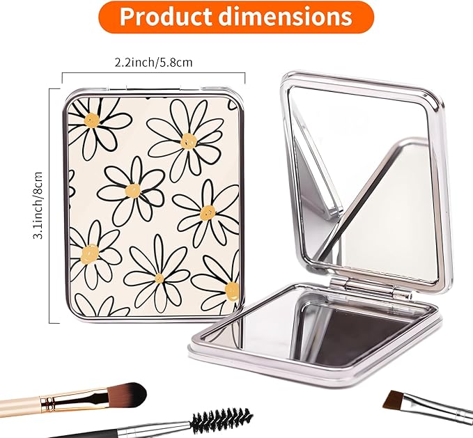 Compact Pocket Mirror, Cute Travel Mini Mirror with Magnification, Foldable Double-Sided Portable Cosmetic Mirror for Men, Women Cute Daisy