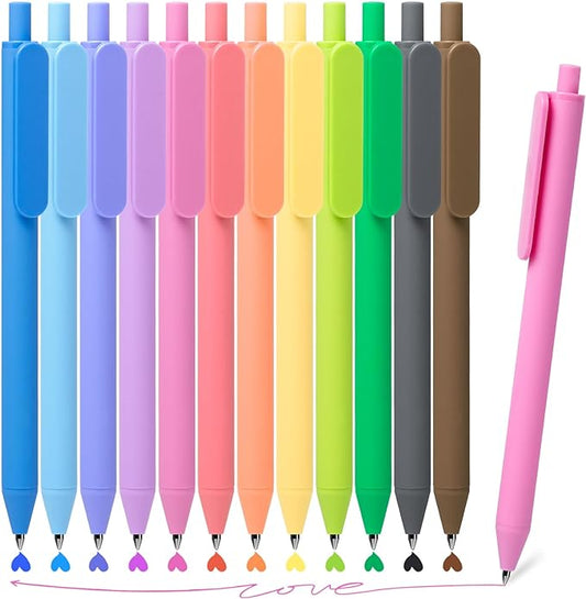 Gel Pens 12 Colors Retractable Quick Dry Ink Pens Fine Point 0.7mm, Smoooth Writing Pens Multicolor for Journaling, Drawing, Doodling, and Note Taking, Multicolor, 12-Count