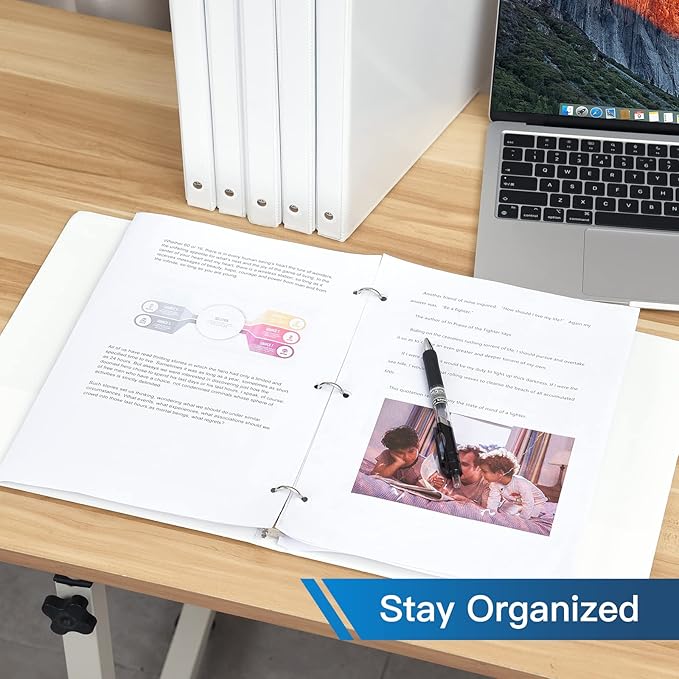 0.5-inch 3-Ring Binder with 2 Interior Pockets, 0.5'' Basic Binders Holds US Letter Size 8.5'' x 11''for Office/Home/Back to School, 6 Pack (White)