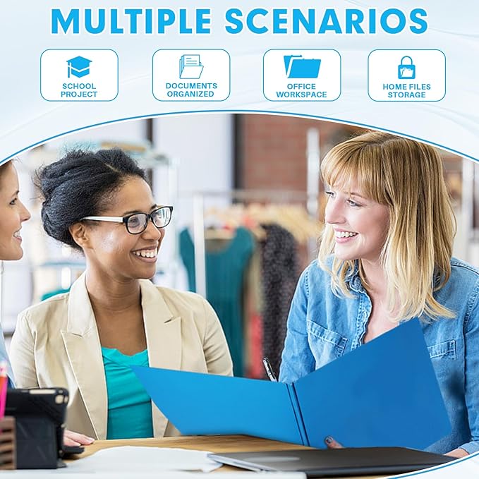 Two Pocket Folders, RAZCC 50 Pack Two Pocket Folders with Prongs, 3 Prong Folders Fit Letter Size Paper, Pocket File Folders for School Office Home Business, Blue