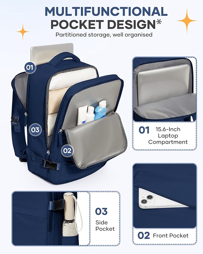 Travel Backpack Carry On Backpack Personal Item Travel Bag Mochila De Viaje Carry On Backpack For Airplanes Traveling Backpack For Women Gym Backpacks College Backpacks Sapphire Blue