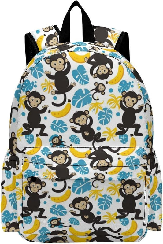 17 Inch Laptop Backpack Monkey Banana Palm Tree Leaves Teen Girls Boys School Backpack Bags Travel Bookbag Back Pack Outdoor Daypack for Women Men