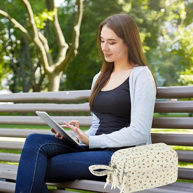 Bluboon Big Capacity Pencil Case Pencil Pouch Pen Case School Supplies Cute Pencil Box Pencil Bag for Teen Girls Boys Women Man (Black Floral 92)