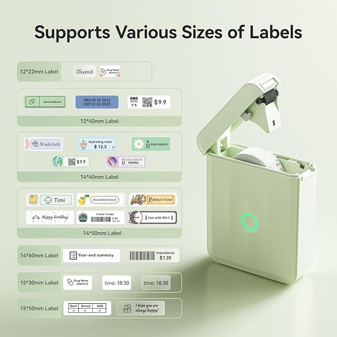 NIIMBOT D110 New Version Label Maker Machine with Tape, Handheld Bluetooth Label Printer, Mini Thermal Printer, Sticker Maker for Organizing Home Kitchen School, Green Visit The Store