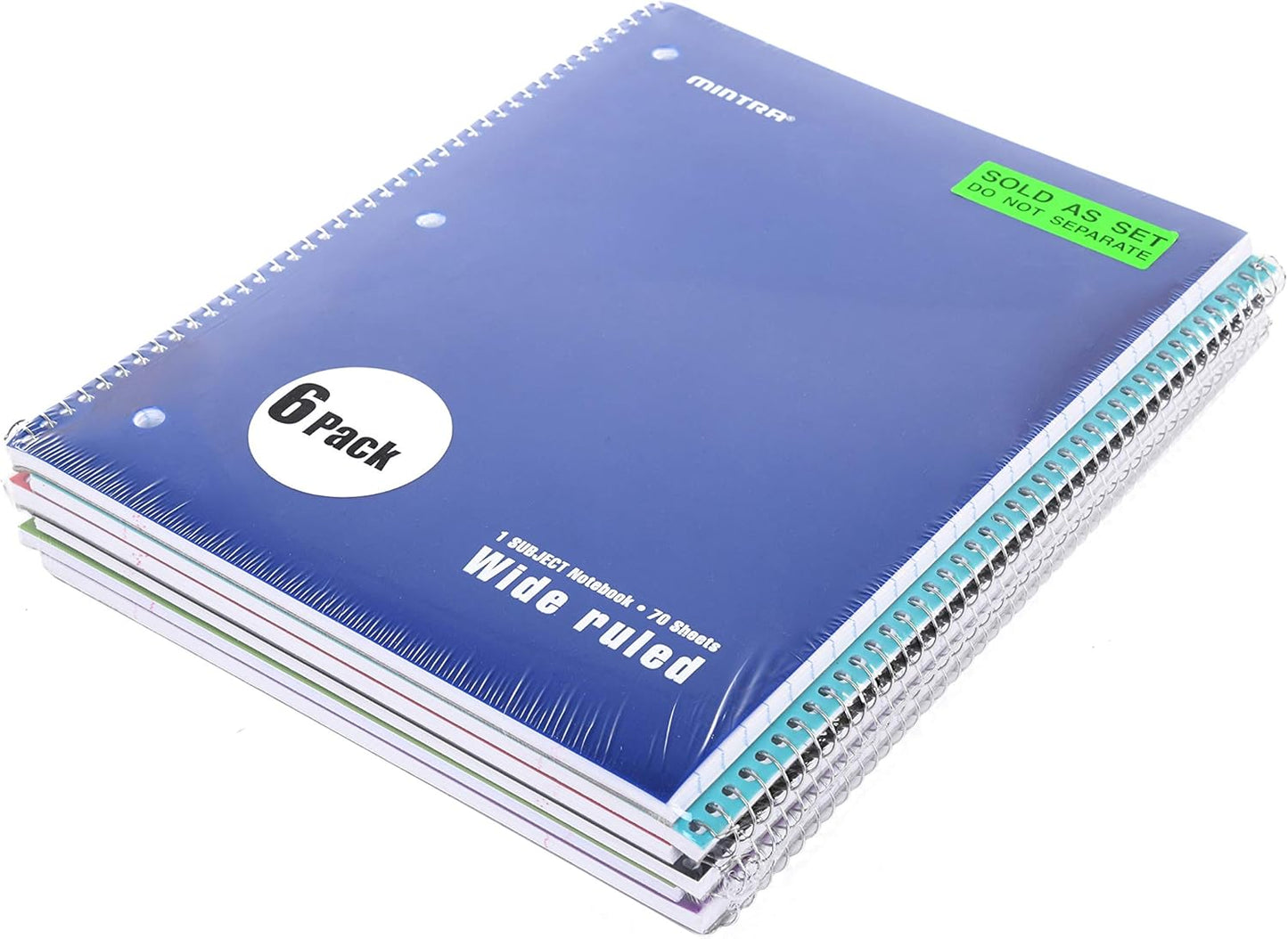 Mintra Office Spiral Notebooks (Poly Cover - Wide Ruled, 24pk (4-6pks))