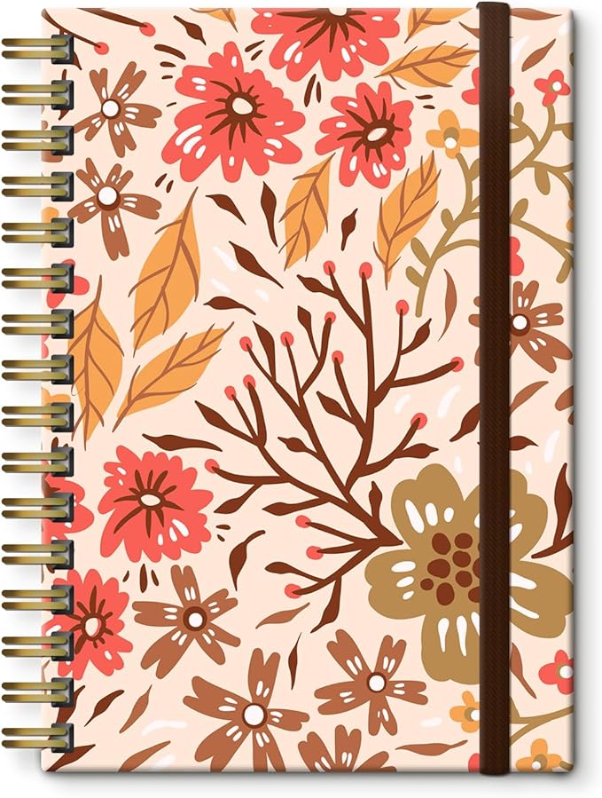 Spiral Journal Notebook, A5 Cute Notebooks for Women Men, College Ruled Hardcover Notebook for Work & Note Taking, 60 Pages Double-Wire Journals for Writing, Cute Colorful Flowers