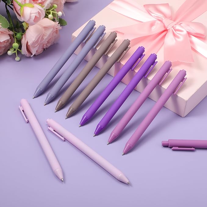 Crtiin 50 Pcs Gel Ink Pens Bulk Black Ink, Smooth Writing Cute Colorful Pens for Back to School First Day of School Teacher Student Server Office Supplies Staff Party Favor Gifts (Purple Series)