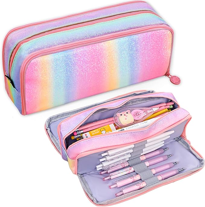 Large Pencil Case for Girls, Big Capacity Pencil Pouch for Kids Rainbow Pencil Case Organizer Cute Pencil Box Pen Bag for Student Office Back to School Supplies