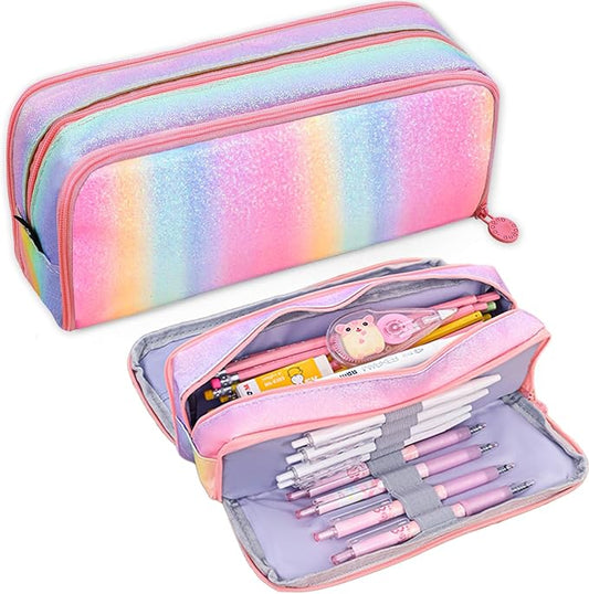 Large Pencil Case for Girls, Big Capacity Pencil Pouch for Kids Rainbow Pencil Case Organizer Cute Pencil Box Pen Bag for Student Office Back to School Supplies