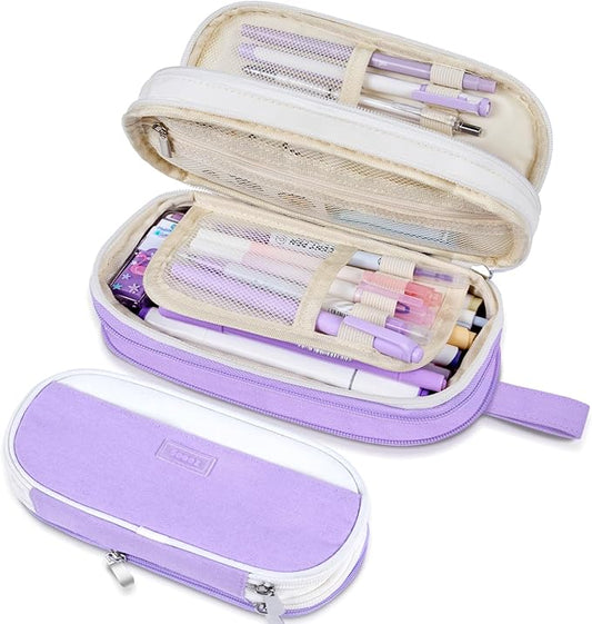 Sooez Large Pencil Case, Expandable Pencil Bag with 6 Compartments, Big Capacity Canvas Pencil Pouch Organizer with Zipper, Portable Stationery Pen Bag, Cute Aesthetic School Supplies For Teen Girls