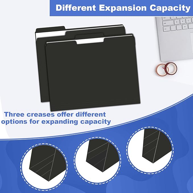File Folder, HERKKA 120 Pack 1/3 Cut Tab File Folders, File Folders Great for Organizing and Filing, Letter Size, Black
