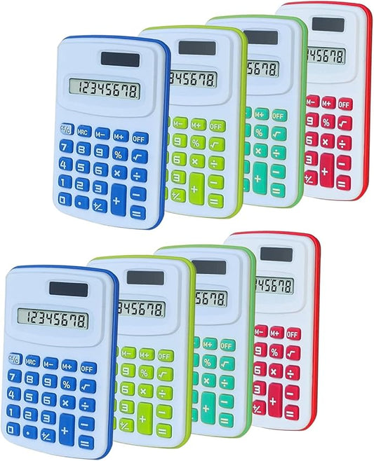 Basic Calculator 8 Digit Silicone Button Desktop Calculator (4 Colors, Set of 8) (B, Pack of 8)