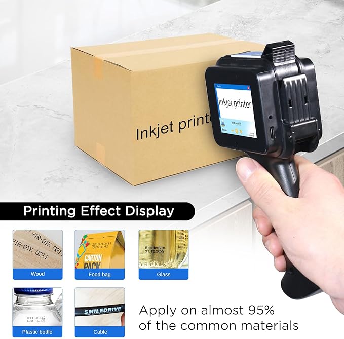 Handheld Inkjet Printer with 42ml Quick-Drying Ink Cartridge, 0.5 Inch Nozzle Ink Jet Coding Machine for EXP Date/Batch Number/QR Code/Barcode/Logo/Text (ZM-C12mini) (Black)