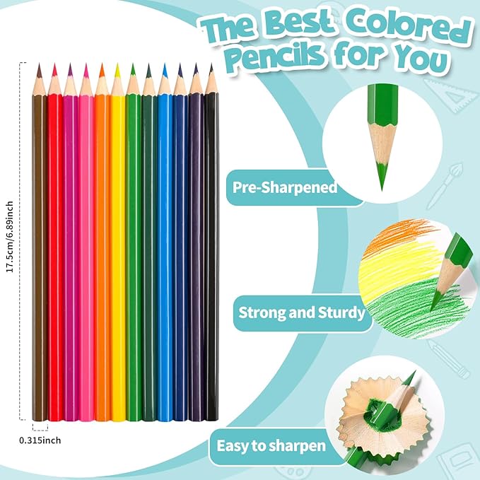 MOVINPE 288 Count Colored Pencils Bulk for Kids Teachers Adults, 24-Box Pre‑Sharpened Colored Pencils 12 Vivid Colors Back to School Supplies Classroom Prizes Coloring Art Supplies