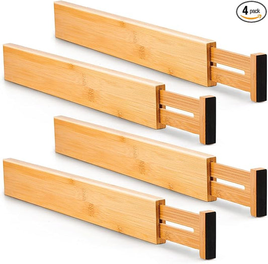 Utoplike Small Bamboo Kitchen Drawer Dividers(Fits 15"-17.7" Drawer Inner Size), 4 PCS Adjustable Drawer Organizers for Socks, Spring Loaded, Works in Drawer for Bedroom, Dresser