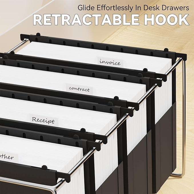 Plastic Extra Capacity Hanging File Folder Letter Size,6 Pack Heavy Duty 3" Expanding Accordian Pocket,Expandable Large Hanging Folders,Sturdy Hanging Organizer for Bulky Files-Black