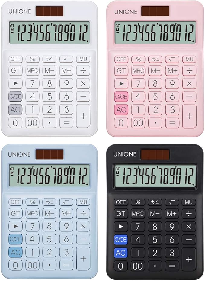 UNIONE Pink Calculator with a Bright LCD, Dual Power Handheld Desktop. Business, Office, High School