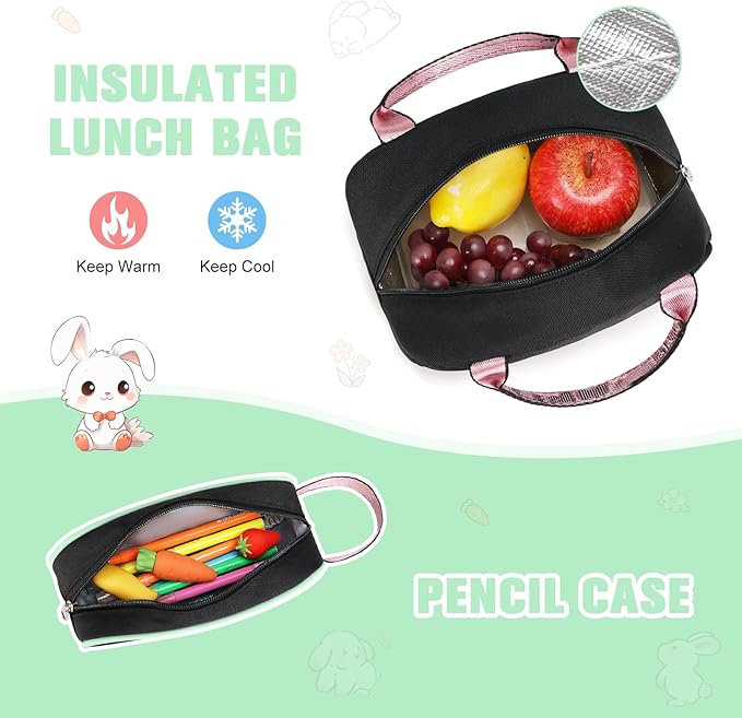 Bevalsa School Backpack for Girls, Backpack with Lunch Box & Pen Case, Bookbag for Girls Kids Elementary Middle High School Student 21L Children Schoolbag (Black Green)