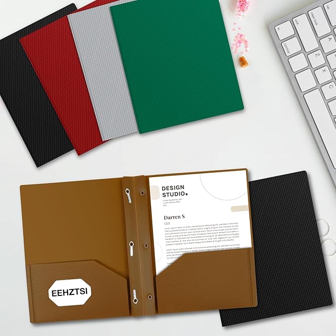 12-Pack Plastic Folders with Pockets and Prongs,2-Pocket Folders with 3 Fasteners, Poly Folders Holds 8-1/2" x 11" Paper for School/Office/Home, Assorted