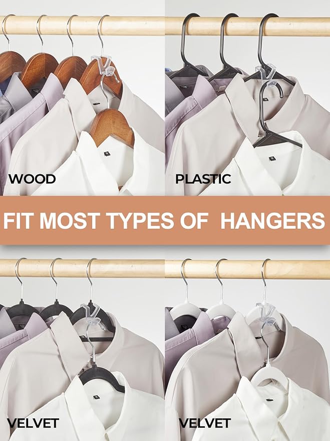 HOUSE DAY Closet Organizers and Storage, College Dorm Room Essentials - 60 Pack Clear Clothes Hanger Connector Hooks, Heavy Duty Hangers Organization, Premium Space Saving Hangers