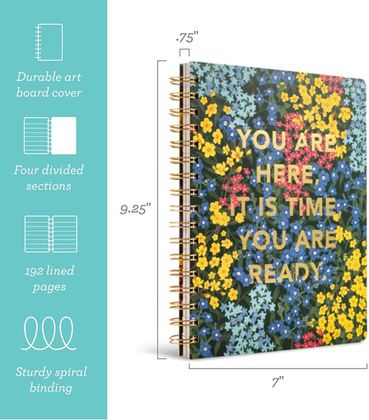 Compendium Spiral Notebook - You are here, it is time, you are ready. — A Designer Spiral Notebook with 192 Lined Pages, College Ruled, 7.0”W x 9.25”H