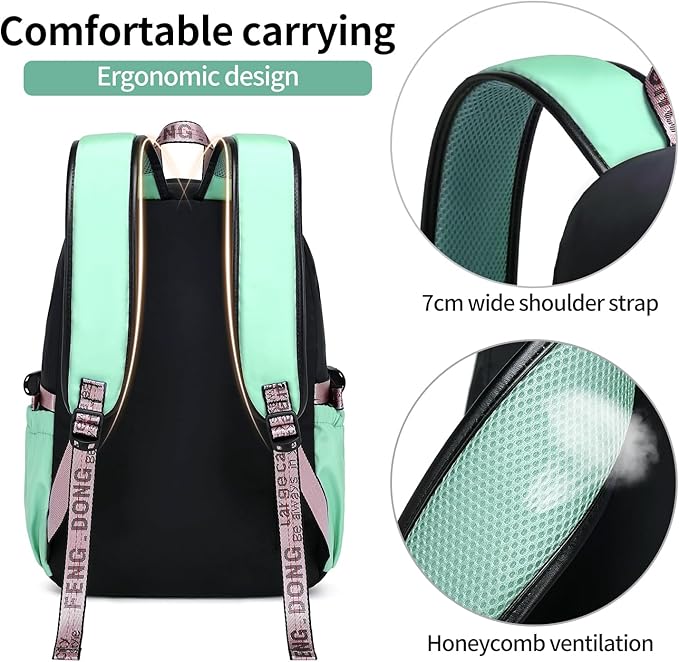 FENGDONG Teenage Girls Bookbag school Backpack Children Casual Daypack Schoolbag for Teens Green