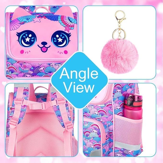 UFNDC 3PCS Girls Bookbag, 15" Sequin Bookbag with Lunch Box, Mermaid School Bag Set for Elementary Preschool Toddler