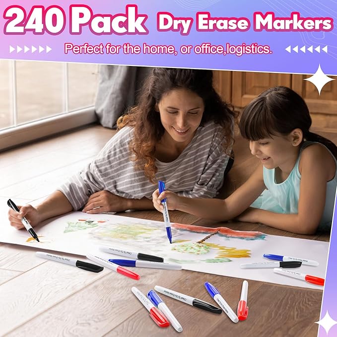 Sepamoon 240 Pack Dry Erase Markers Bulk Chisel Tip Whiteboard Markers Pens Low Odor for School Office Home(Black, Blue, Red)