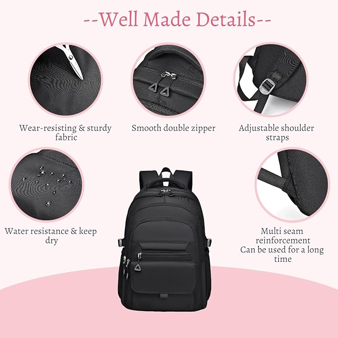 Backpack for Girls Teens, Solid-Color School Backpack for Boys Kids, Aesthetic Bookbag for Middle & High School Travel Daypack,Pink