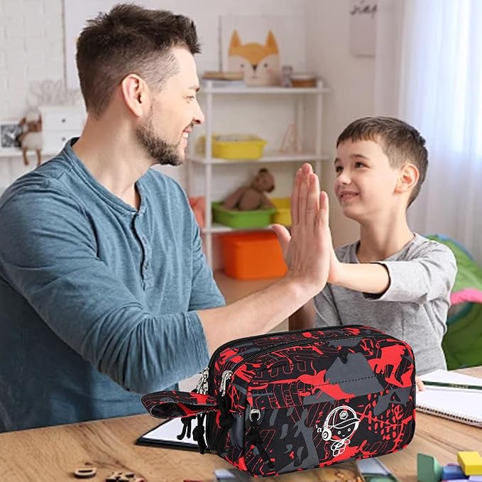 Bluboon Large Capacity Pencil Case Pen Pouch for School Supplies, Teens, Girls, Boys, Women & Men, Durable Multi-Purpose Organizer (Graffiti Red)