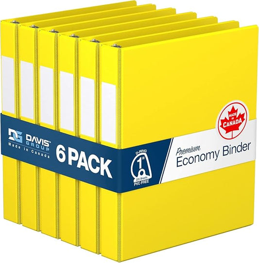 Premium Economy 6-Pack 3-Ring Binders for School or Office, D-Ring Binders, 1 Inch, Yellow