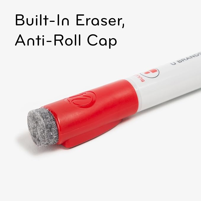 U Brands Fine Tip Dry Erase Markers with Eraser, Magnetic Double-Ended Whiteboard Markers, Low Odor, Assorted Bright Colors, Set of 12