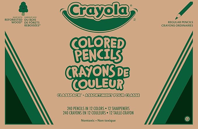 Crayola Colored Pencils Classpack (240ct), Must Have Teacher Supplies, Bulk Colored Pencils for School Classrooms, 12 Colors, Back to School Essentials