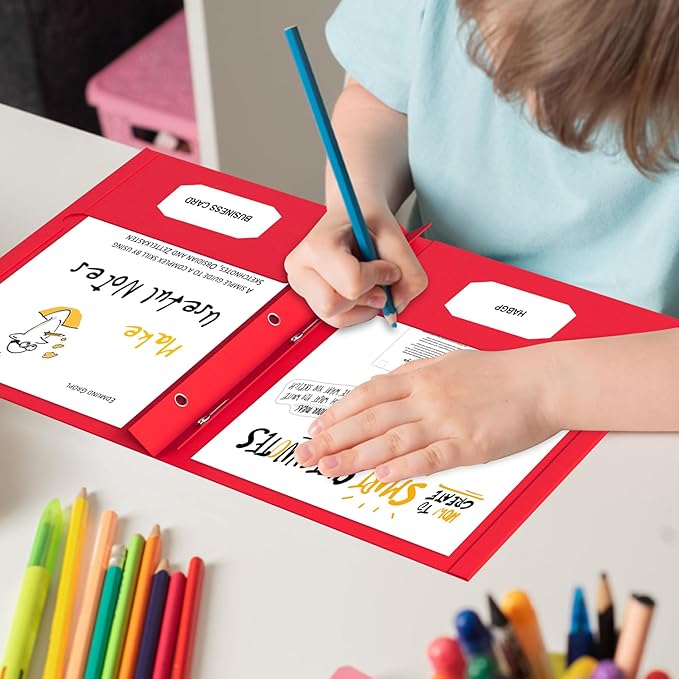 HABGP 50 Pack Two Pocket Folder with Prongs, Paper Folders with Pockets and Business Card Holder, Folders with Pocket Fit Letter Size, Organizing Papers in School, Office & Business 5 Color 10 Set