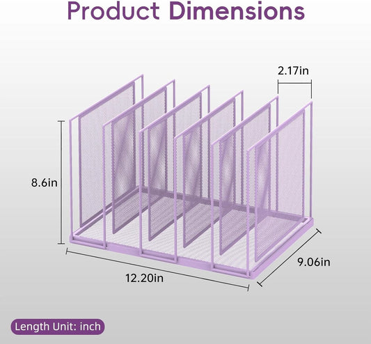 File Organizer for Desk, 5-Section Vertical File Sorter, Paper Holder Organizer Standing Metal File Folder for Office Home Classroom, Purple