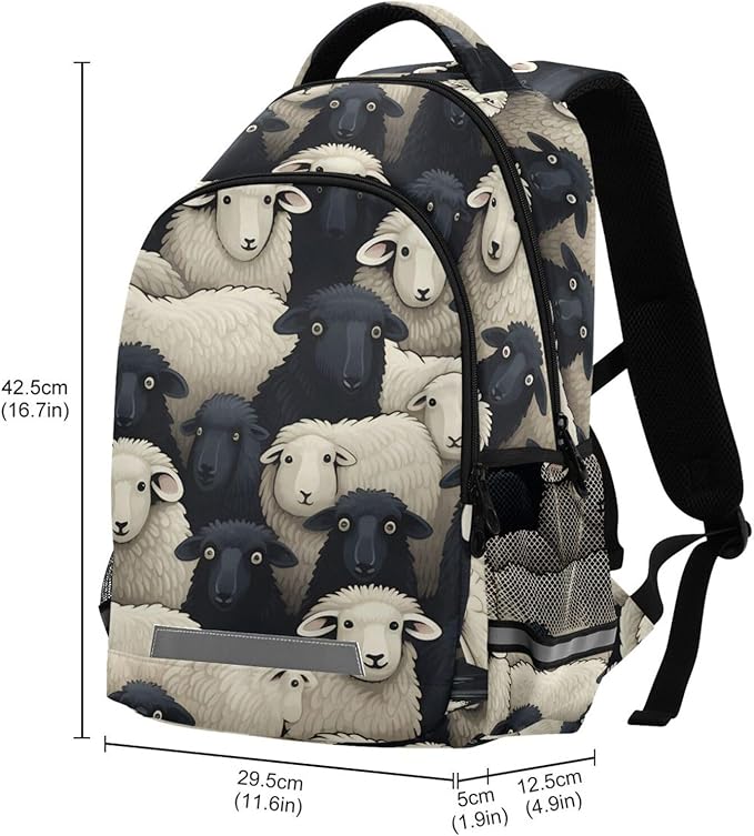 Backpack for Students Boys Girls Black White Lamb Sheep School Bag Travel Daypack Rucksack