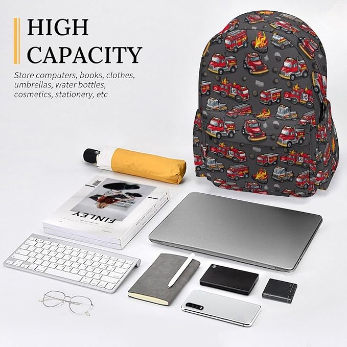 17 Inch Laptop Backpack Cartoon Fire Fighting Trucks Teen Girls Boys School Backpack Bags Travel Bookbag Back Pack Outdoor Daypack for Women Men