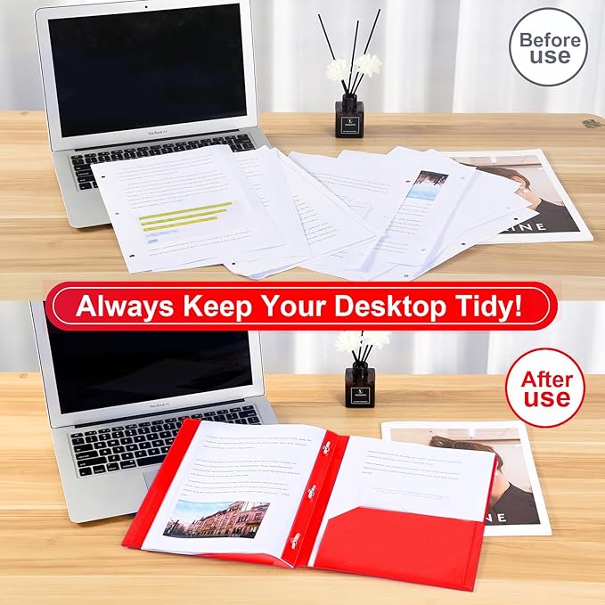 SUIN Plastic Project-Folders with 2 Pockets & 3 Prong, Bulk Pack Project File-Folder for US Letter Size Papers, Ideal for School & Office, Assorted Pastel Colors (Red)