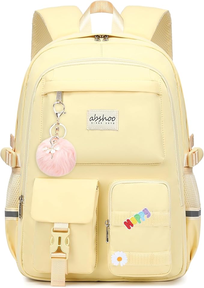 abshoo Big Student Laptop Backpack For College Women Middle High School Teen Girls Bookbag Travel Daypack (Cream)