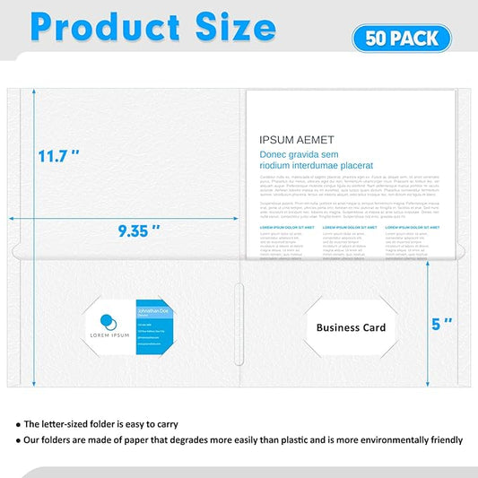 Two Pocket Folders, PANDRI 50 Pack 2 Pocket Folders, Letter Size Paper File Folder for School Office Home Business, White