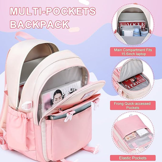 MOMUVO School Backpack Set for Girls,3pcs Bookbag with Lunch Box Pencil Case Kids School Bag Set