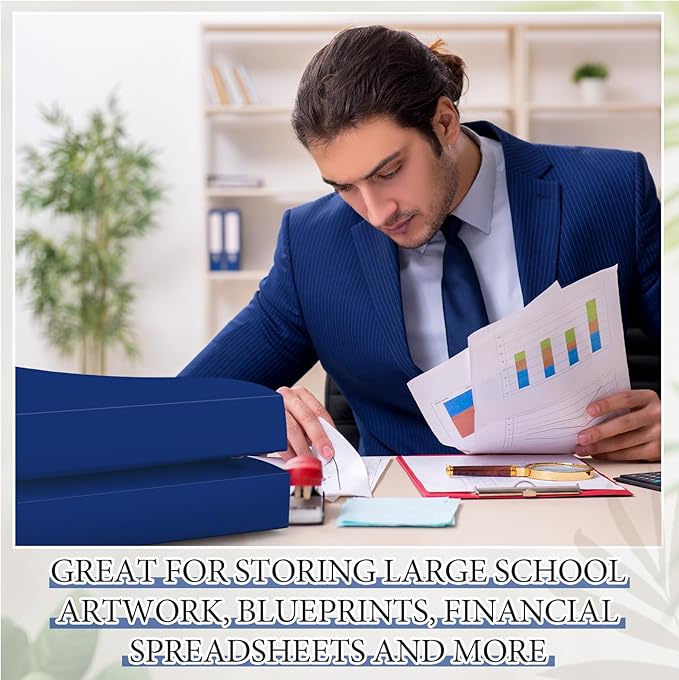 4 Pcs 11 x 17 Inch 3 Ring Binders 1 Inch Rings Heavy Duty View Plastic Flexible D Ring Binders Economy Holds 11" x 17" Paper for Artwork Blueprints, Office, Home, Work Places(Blue)