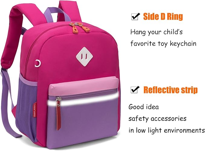HawLander Little Kids Backpack for Girls Toddler School Bag Fits 3 to 6 years old, 12 inch, Purple
