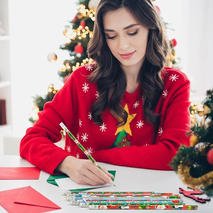 Zuazaor 200 Piece Christmas Pencils Student Mixed-color Cute Wooden Pencils in Bulk Pencils with Eraser Wood Graphite Pencil for Kids Girls Boys (Christmas Day)