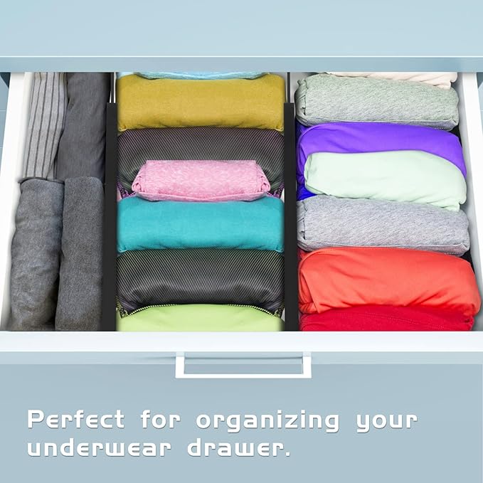 4 Pack Bamboo Drawer Dividers, Adjustable Length from 12 Inch to 17 Inch, Expandable Kitchen Drawer Organizer, Drawer Organization Separators for Clothes, Kitchen, Bedroom, Dresser, Office (Black)