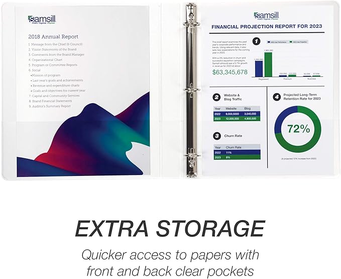 Samsill Durable 1 Inch Binder, Made in the USA, Round Ring Customizable Clear View Binder, White, 8 Pack (S88437)