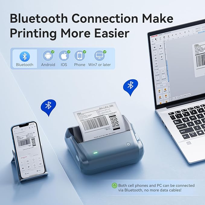 NIIMBOT 4 Inch Thermal Label Printer, B4 Bluetooth Label Printer for Shipping Packages, Small Business, Home, Office, Portable Sticker Maker with 1 Roll 2'' x1.18'' Label-230pcs/roll