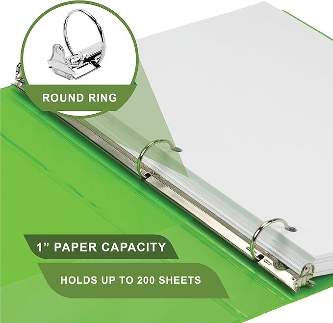 Samsill Plant-Based 1 Inch Durable Round Ring, Made in USA, View Binder, Eco-Friendly, USDA Certified Biobased, 2 Pack, Lime Green